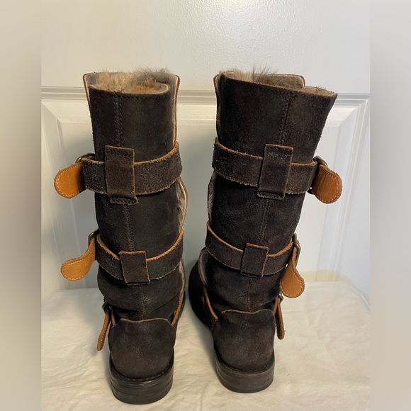 Fiorentini+Baker LEVANZO NERO Brown Suede Boots 3 Straps w/ Gold Buckles - Picture 2 of 16
